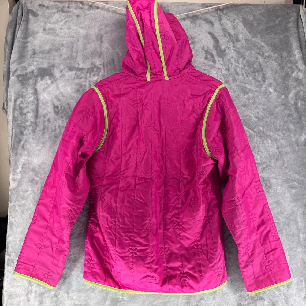 Rothschild Girls Quilted Floral Pink Green Zip Hooded Jacket Size L 14